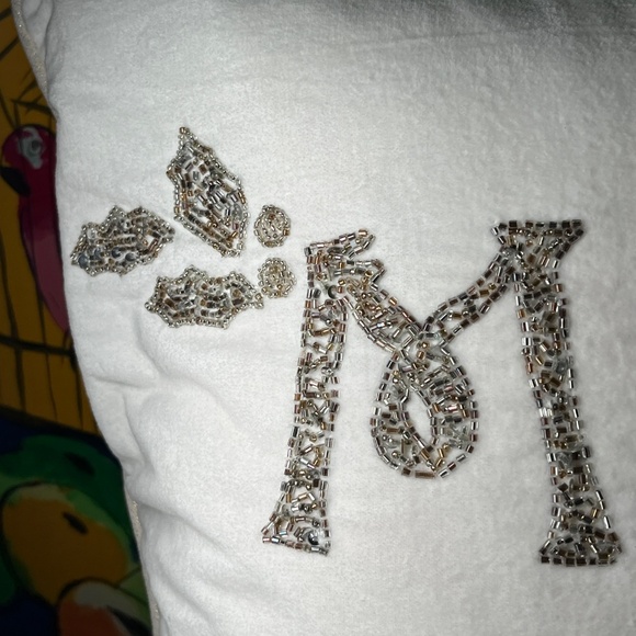 Merry and Bright Beaded White Velvet Pillow Down Fill, Dash Away Home 20 x 20 - Picture 5 of 9